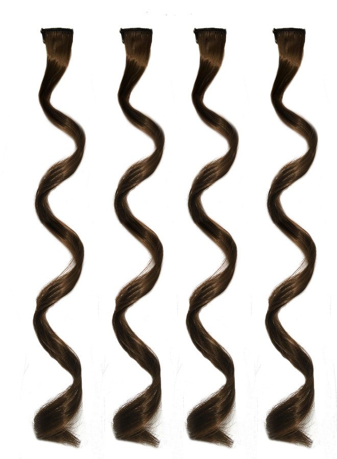 Rapidsflow® Curly Colored Hair Streak/Hair Extensions For Women And Girls Real Hair For Highlighting Set Of 4pc (Curly Brown) - Image 1