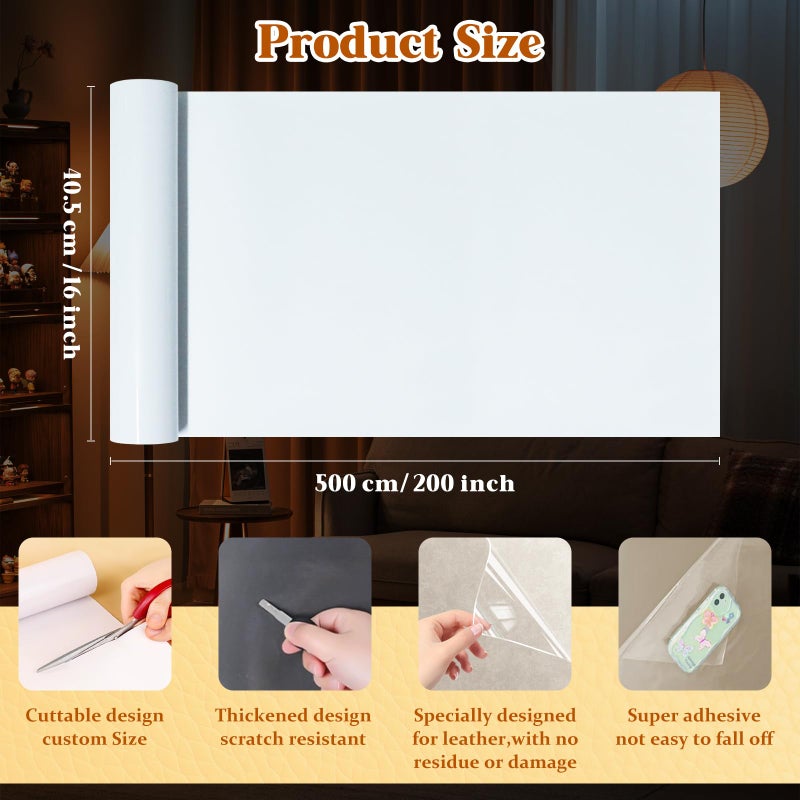 PJT Cat Scratch Furniture Protector, 200"x16" Clear Couch Protector from Cat Claws for Leather Furniture, Thickened Anti-Scratch Adhesive Roll, Cuttable, Residue-Free, No Pins - Image 4