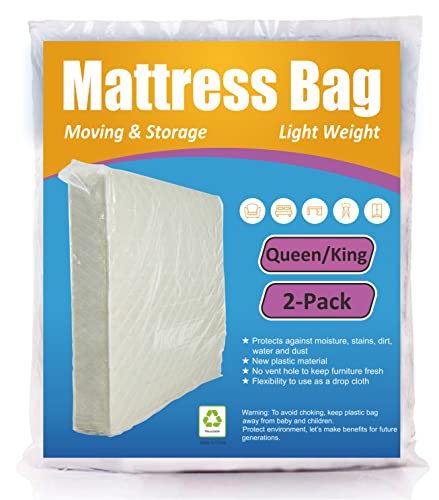 ComfortHome Mattress Bag for Moving and Storage, Fits Queen and King Size Mattress, 2 Pack, clear - Image 1