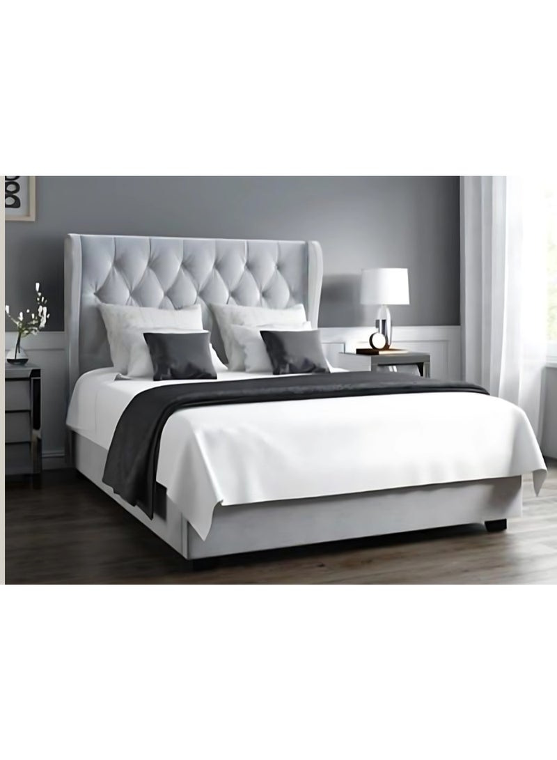 Silver|QUE Bed, Velvet Fabric, Size 140*200*140 cm Silver Color, From Modern Suite - Image 1