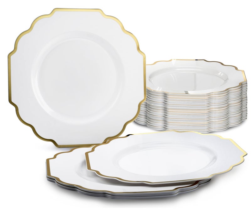 OCCASIONS FINEST PLA "" OCCASIONS "" 40 Plates Pack  Heavyweight Disposable Wedding Party Plastic Plates (6.5'' Cake/Dessert Plate  Imperial White and Gold) - Image 1
