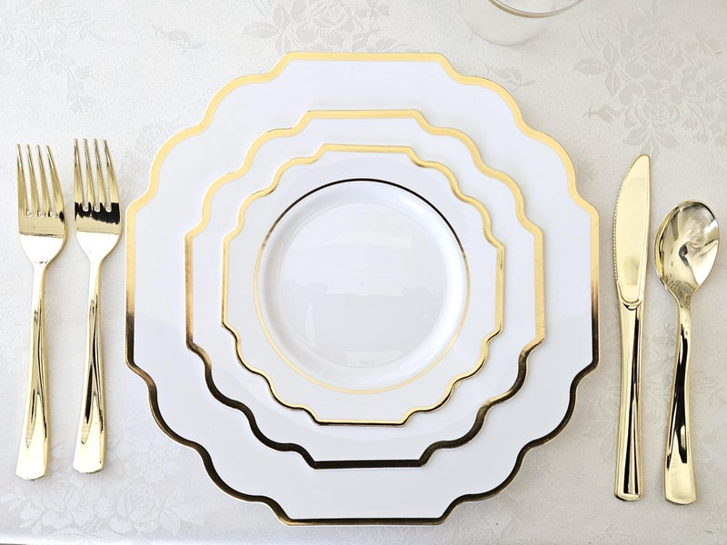 OCCASIONS FINEST PLA "" OCCASIONS "" 40 Plates Pack  Heavyweight Disposable Wedding Party Plastic Plates (6.5'' Cake/Dessert Plate  Imperial White and Gold) - Image 3