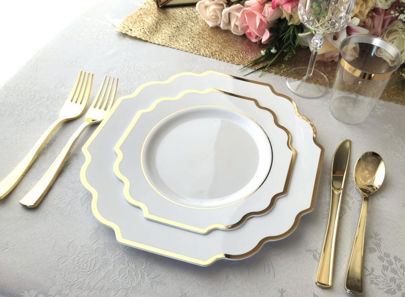 OCCASIONS FINEST PLA "" OCCASIONS "" 40 Plates Pack  Heavyweight Disposable Wedding Party Plastic Plates (6.5'' Cake/Dessert Plate  Imperial White and Gold) - Image 4