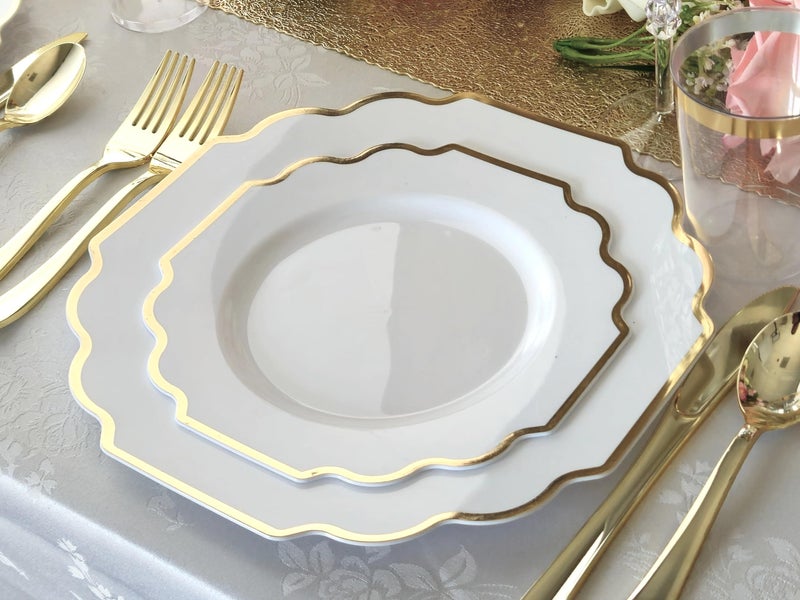 OCCASIONS FINEST PLA "" OCCASIONS "" 40 Plates Pack  Heavyweight Disposable Wedding Party Plastic Plates (6.5'' Cake/Dessert Plate  Imperial White and Gold) - Image 5