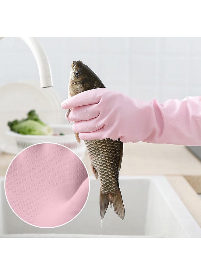 wolpin wolpin PVC Hand Gloves for Dishwashing Skin-friendly Reusable Cleaning Gloves, Gardening | Anti-slip Kitchen Cleaning | Pet Grooming | Car Washing | Bathroom Cleaning | Painting (1 Pair Gloves, Pink) - Image 2