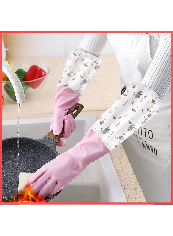 wolpin wolpin PVC Hand Gloves for Dishwashing Skin-friendly Reusable Cleaning Gloves, Gardening | Anti-slip Kitchen Cleaning | Pet Grooming | Car Washing | Bathroom Cleaning | Painting (1 Pair Gloves, Pink) - Image 1