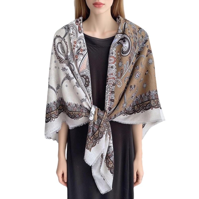 كي-اليوون وشاح مربع كبير من كي-إليون، 51 بوصة، مصنوع من القطن والكتان، وشاح أنيق، وشاح للف الشعر، وشاح للنوم، H2303، مقاس واحد - Image 1