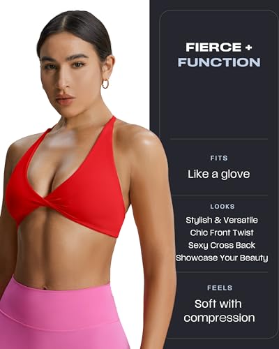 Aoxjox Women's Workout Sports Bras Fitness Sienna Low Impact Bra Yoga Crop Tank (Racing Red, Medium) - Image 5