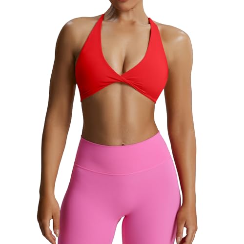 Aoxjox Women's Workout Sports Bras Fitness Sienna Low Impact Bra Yoga Crop Tank (Racing Red, Medium) - Image 1