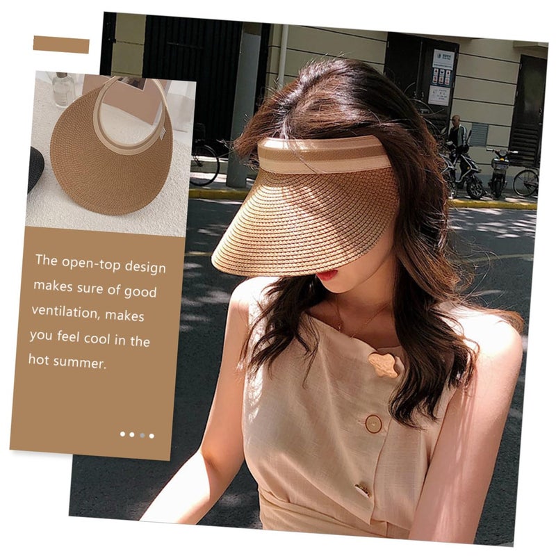 Wide Brim Straw Sun Hat For Women UV Protection Open Top Breathable Lightweight - Image 5