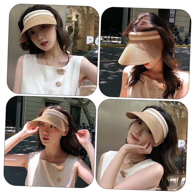 Wide Brim Straw Sun Hat For Women UV Protection Open Top Breathable Lightweight - Image 4