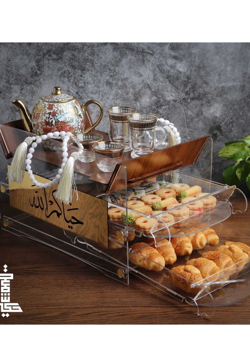 جيفت - سلة مع درجين ورف علوي تحمل عبارة حياكم الله - Image 1