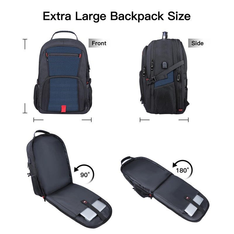 ANTERK Extra Large Backpack, Travel Laptop Backpack, Sturdy TSA Water Resistant 17.3 Inch Backpacks with USB Port, Anti Theft Business Computer Backpacks Gifts for Men Women, Blue - Image 4