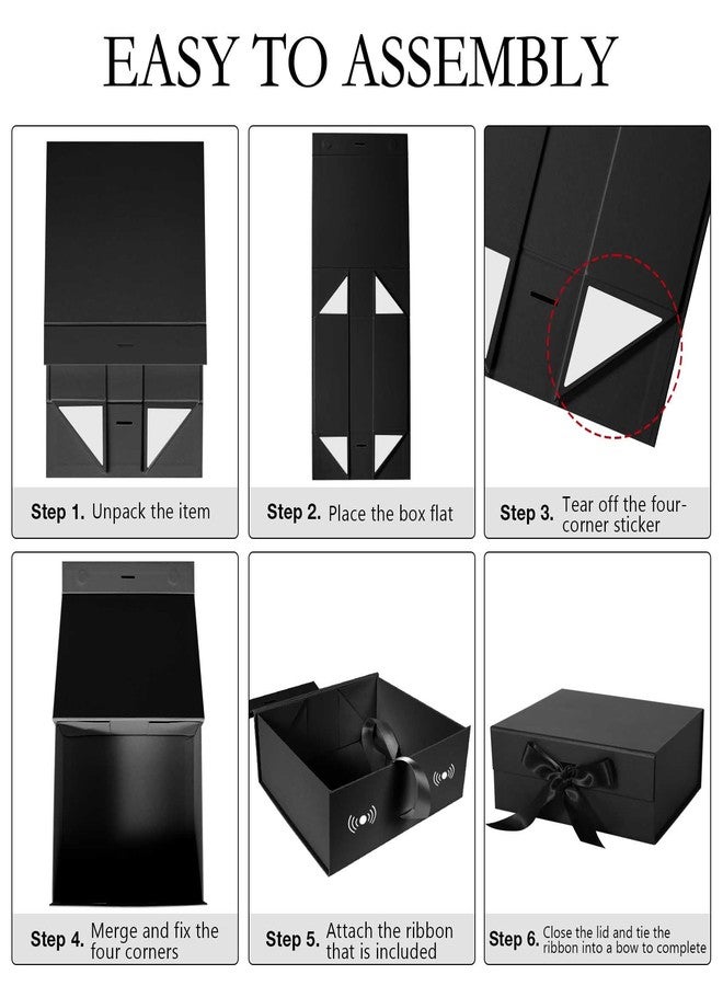 LFBOX Black Gift Box with Ribbon Magnetic Lids 10.2x9x3.74 in, Bridesmaid Groomsman Proposal Boxes, Wedding Graduation Storage Box 1 Pack - Image 3