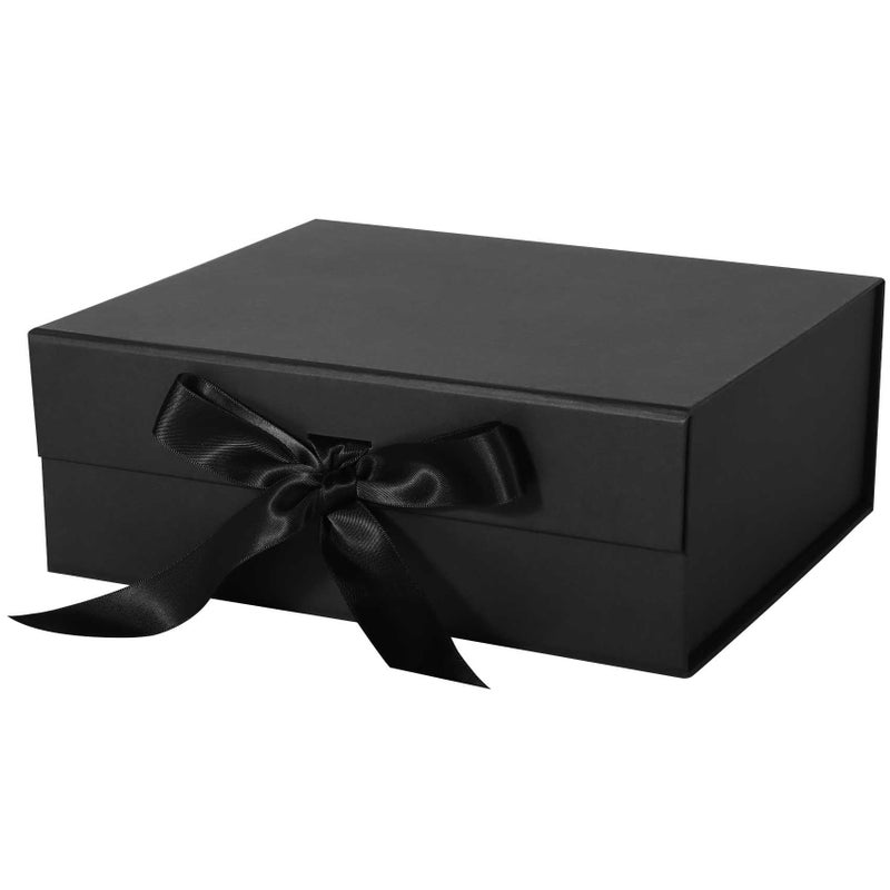 LFBOX Black Gift Box with Ribbon Magnetic Lids 10.2x9x3.74 in, Bridesmaid Groomsman Proposal Boxes, Wedding Graduation Storage Box 1 Pack - Image 1
