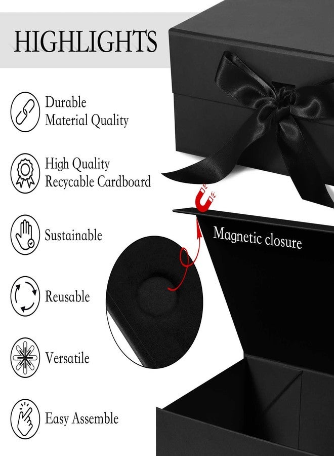 LFBOX Black Gift Box with Ribbon Magnetic Lids 10.2x9x3.74 in, Bridesmaid Groomsman Proposal Boxes, Wedding Graduation Storage Box 1 Pack - Image 4