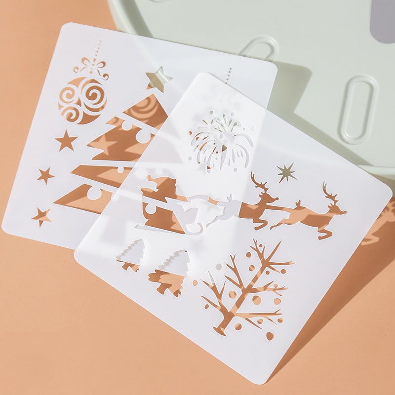 Original Christmas Series Lace Ruler Template Cartoon Elk Christmas Tree Hollow Filling Board Children'S Handwritten Newspaper Stationery - Image 5