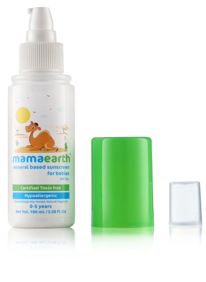 Mamaearth - Mineral Based Sunscreen For Babies 100 Ml  Infused With Aloe Vera Shea  Cocoa Butter Spf 20+ Protects From Harmful Sun Rays Deeply Nourishing Soothes Skin Sensitive - Image 1