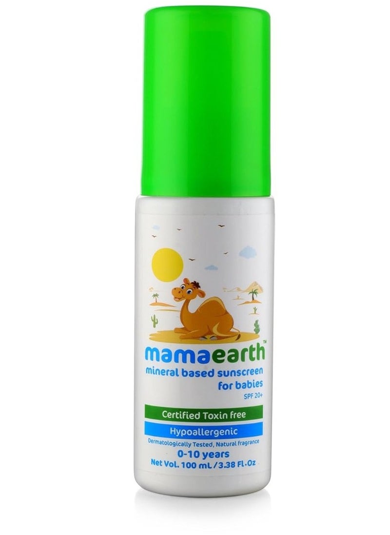 Mamaearth - Mineral Based Sunscreen For Babies 100 Ml  Infused With Aloe Vera Shea  Cocoa Butter Spf 20+ Protects From Harmful Sun Rays Deeply Nourishing Soothes Skin Sensitive - Image 1