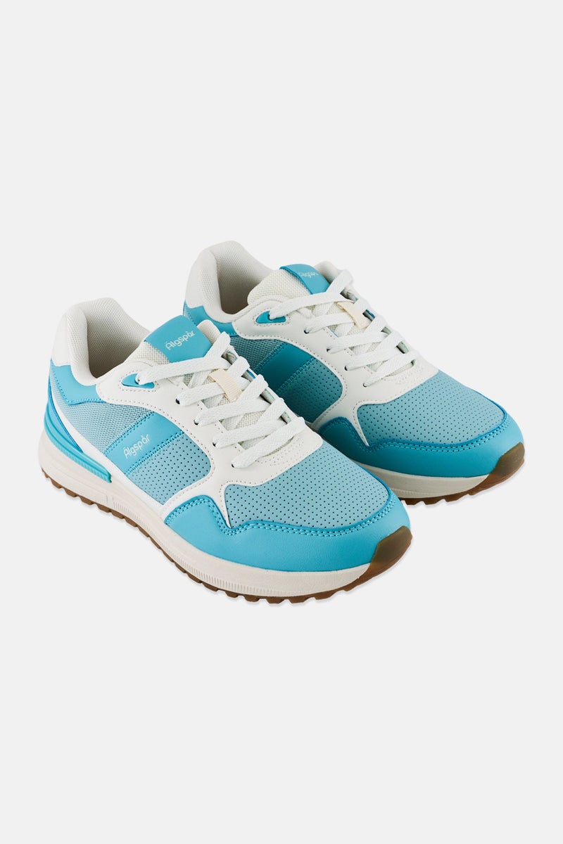 Algspar Women Brand Logo Lace Up Casual Shoes, Mint Green - Image 1