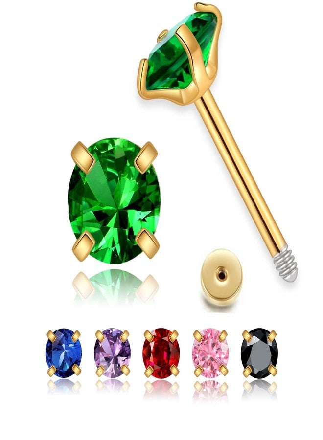 Renkovte Small CZ Stud Flatback Earrings for Women,Dainty Flat Screw Back Cartilage Earring Stud,Helix Conch Tragus Piercing Jewelry,Tiny Cubic Zirconia Studs Hypoallergenic (3mm Gold, Green CZ) - Image 1