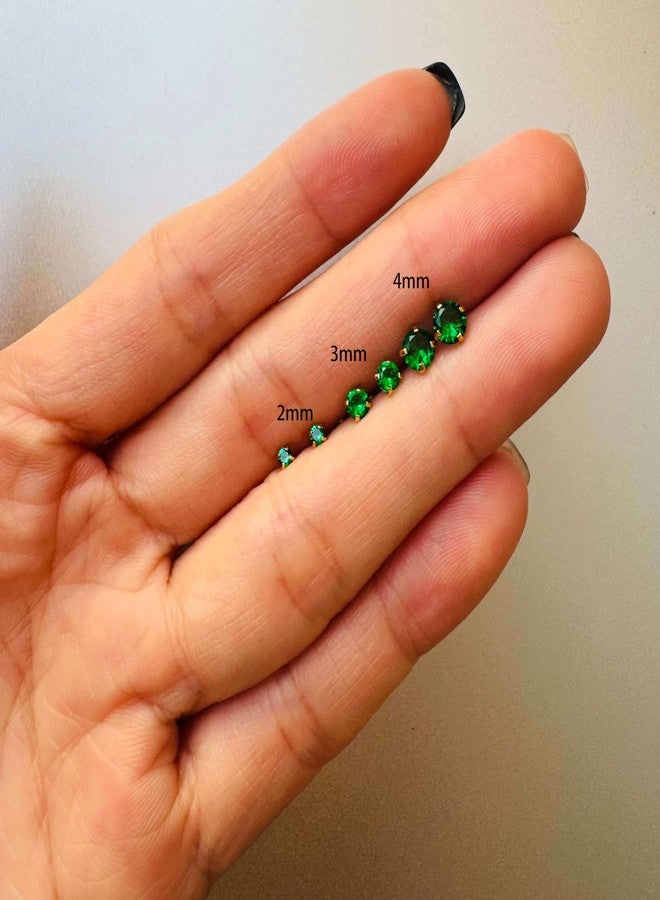 Renkovte Small CZ Stud Flatback Earrings for Women,Dainty Flat Screw Back Cartilage Earring Stud,Helix Conch Tragus Piercing Jewelry,Tiny Cubic Zirconia Studs Hypoallergenic (3mm Gold, Green CZ) - Image 5