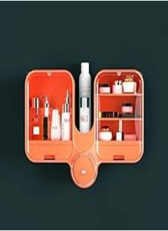 Generic Bathroom Cosmetic Storage Box Wash Basin Punch-Free Storage Rack Wall Mounted Large Capacity (Orange) 
