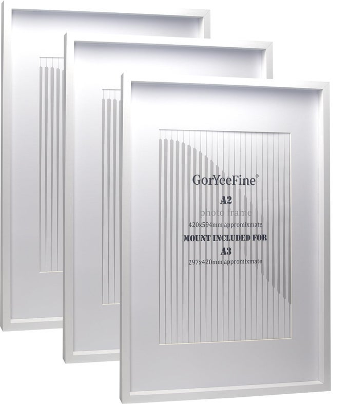 WHITE A2 WOODEN PICTURE FRAME SET OF 3 WITH A3 FRAME HOLDER BOXED GALLERY FRAMES 3PACK A2 WOOD EFFECT POSTER FRAME CHUNKY GALLERY WALL DECORATION FOR HOME AND OFFICE