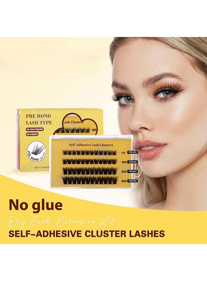 Ocean - Self Adhesive False Eyelashes, 4 Rows Press On Lashes Pre Glued Eyelash Clusters Self Stick Cluster Lashes, No Glue Needed False Lash Clusters, DIY Lash Extension Kit for Beginners (4 Rows of 48 Pcs) - Image 1