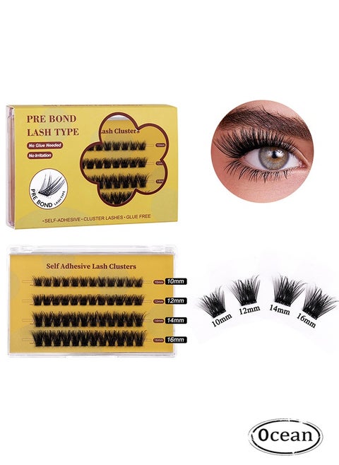 Self Adhesive False Eyelashes, 4 Rows Press On Lashes Pre Glued Eyelash Clusters Self Stick Cluster Lashes, No Glue Needed False Lash Clusters, DIY Lash Extension Kit for Beginners (4 Rows of 48 Pcs)