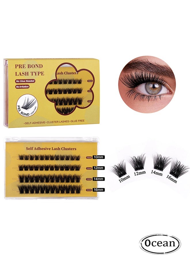 Ocean - Self Adhesive False Eyelashes, 4 Rows Press On Lashes Pre Glued Eyelash Clusters Self Stick Cluster Lashes, No Glue Needed False Lash Clusters, DIY Lash Extension Kit for Beginners (4 Rows of 48 Pcs) - Image 1