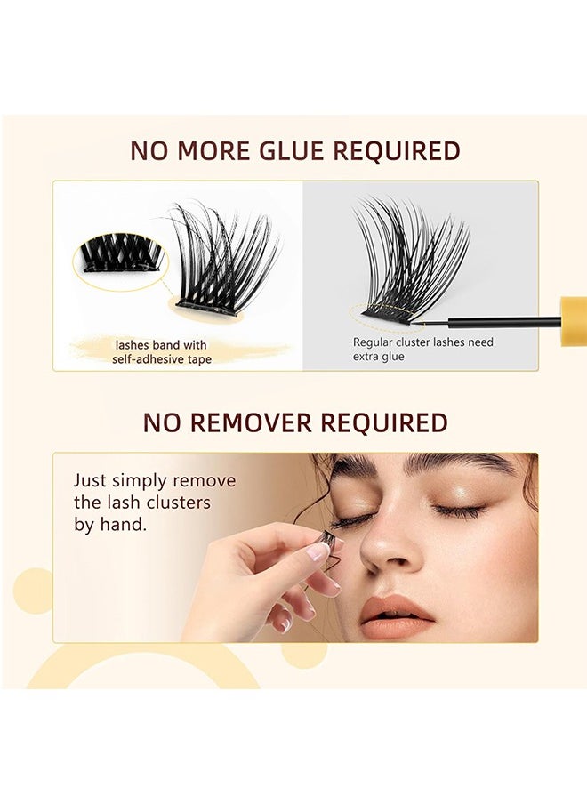 Ocean - Self Adhesive False Eyelashes, 4 Rows Press On Lashes Pre Glued Eyelash Clusters Self Stick Cluster Lashes, No Glue Needed False Lash Clusters, DIY Lash Extension Kit for Beginners (4 Rows of 48 Pcs) - Image 1