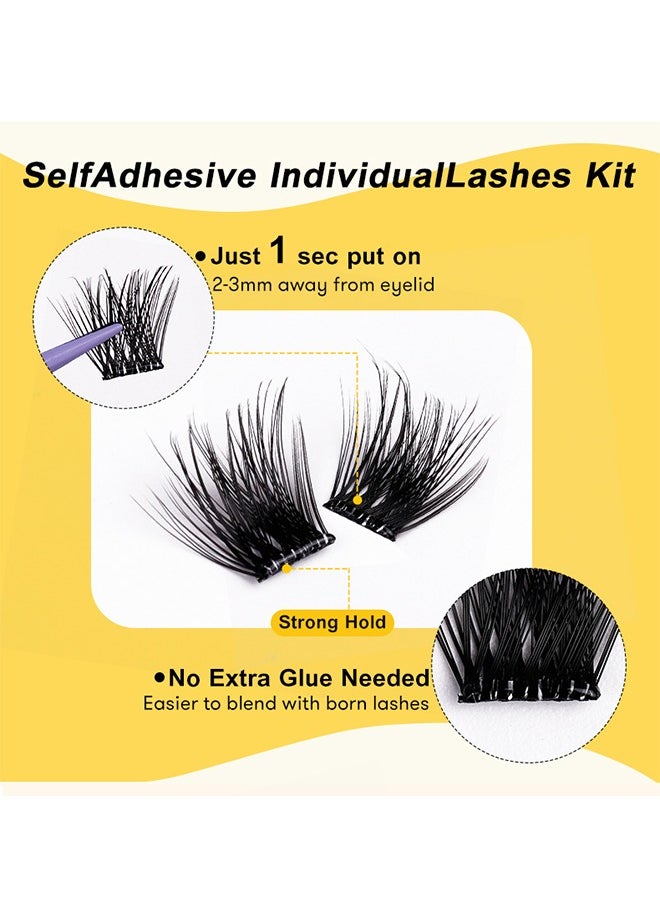 Ocean - Self Adhesive False Eyelashes, 4 Rows Press On Lashes Pre Glued Eyelash Clusters Self Stick Cluster Lashes, No Glue Needed False Lash Clusters, DIY Lash Extension Kit for Beginners (4 Rows of 48 Pcs) - Image 1