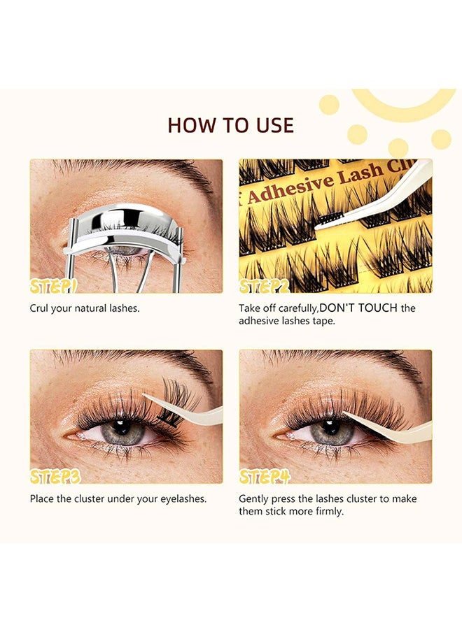 Ocean - Self Adhesive False Eyelashes, 4 Rows Press On Lashes Pre Glued Eyelash Clusters Self Stick Cluster Lashes, No Glue Needed False Lash Clusters, DIY Lash Extension Kit for Beginners (4 Rows of 48 Pcs) - Image 1
