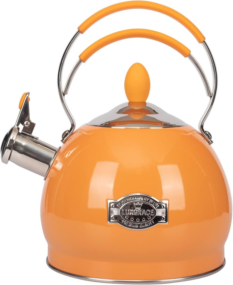 LUXGRACE Whistling Tea Kettle Stainless Steel Teapot, Teakettle for Stovetop Induction Stove Top, Fast Boiling Heat Water Tea Pot 2.6 Quart - Image 1