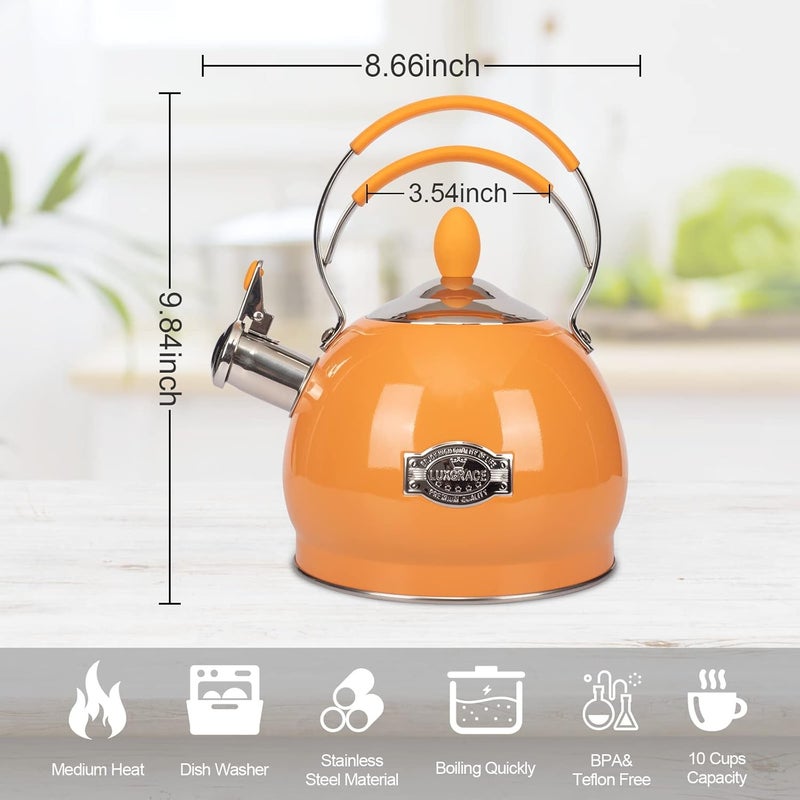 LUXGRACE Whistling Tea Kettle Stainless Steel Teapot, Teakettle for Stovetop Induction Stove Top, Fast Boiling Heat Water Tea Pot 2.6 Quart - Image 5