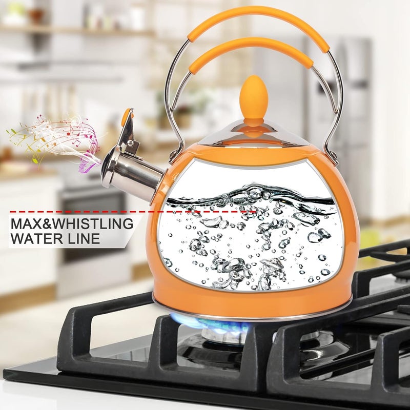 LUXGRACE Whistling Tea Kettle Stainless Steel Teapot, Teakettle for Stovetop Induction Stove Top, Fast Boiling Heat Water Tea Pot 2.6 Quart - Image 3