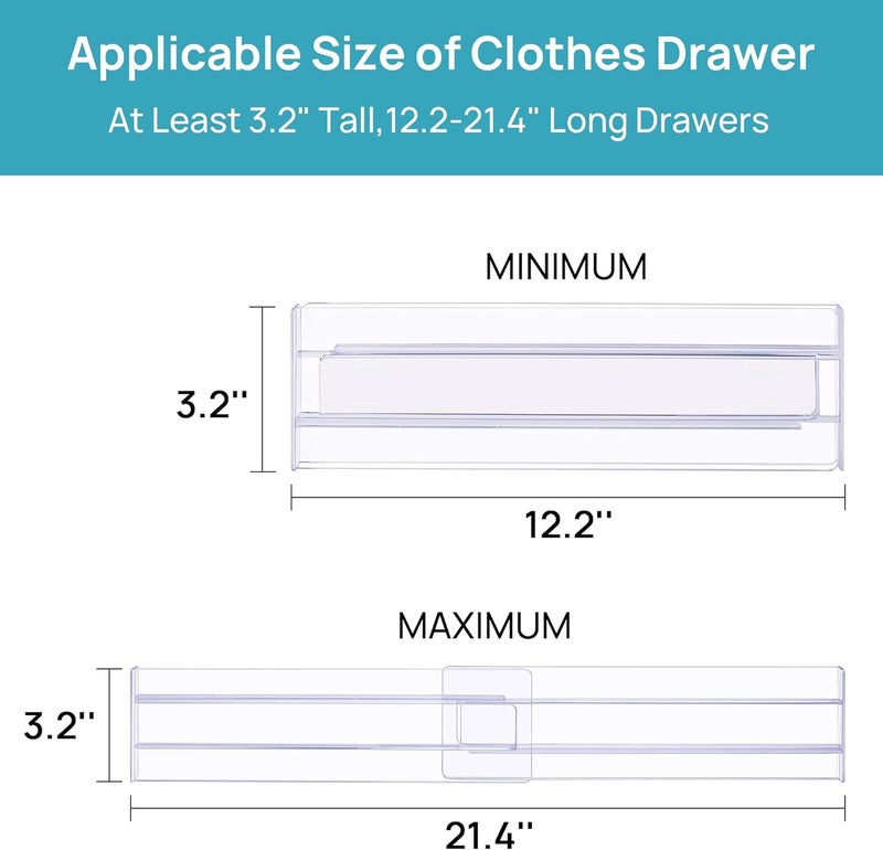 8 Pack Drawer Dividers Organizers, 8cm High,31cm-54.4cm Adjustable Expandable Drawer Organizer, Clear Plastic Separators for Clothing, Underwear, Cosmetic,Installed by Double Sided Tape - Image 4
