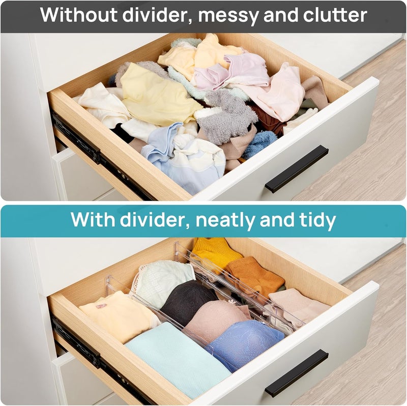 8 Pack Drawer Dividers Organizers, 8cm High,31cm-54.4cm Adjustable Expandable Drawer Organizer, Clear Plastic Separators for Clothing, Underwear, Cosmetic,Installed by Double Sided Tape - Image 5