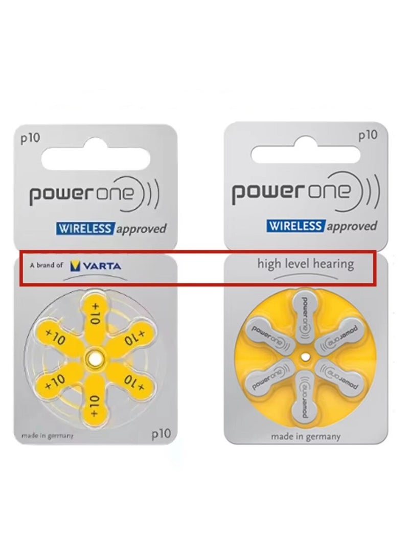 PowerOne 12- Pieces Powerone Wireless Approved (Size 10) Hearing Aid 1.45V Batteries