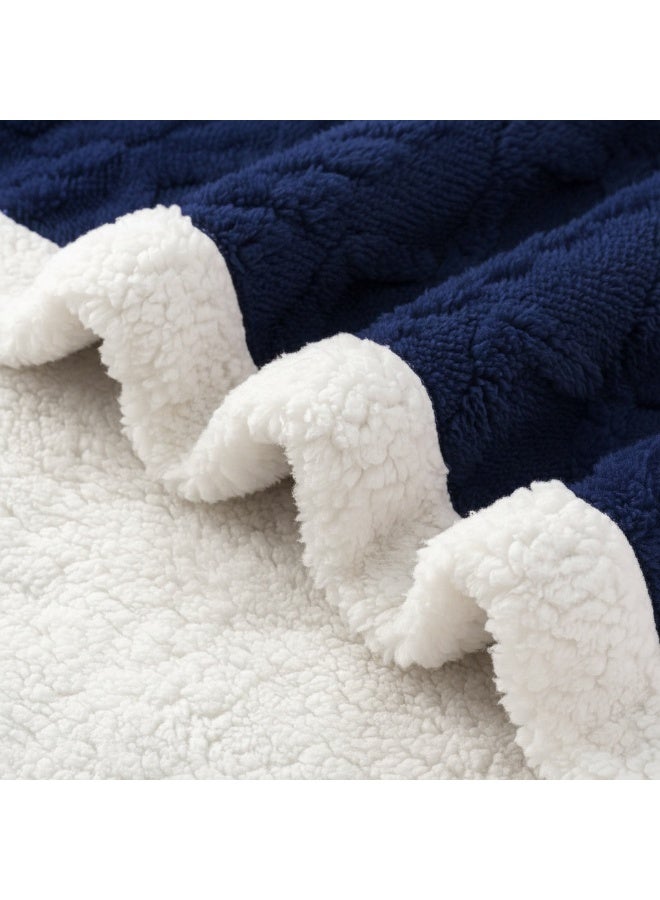 Fabienne Warm & Comfy Jacquard Sherpa Blanket Super King Size 220x240cm Faux Fur Bed Blanket  Flannel Fleece Reversible Blanket Super Plush Extra-Large Throw Blanket Navy Blue - Image 4