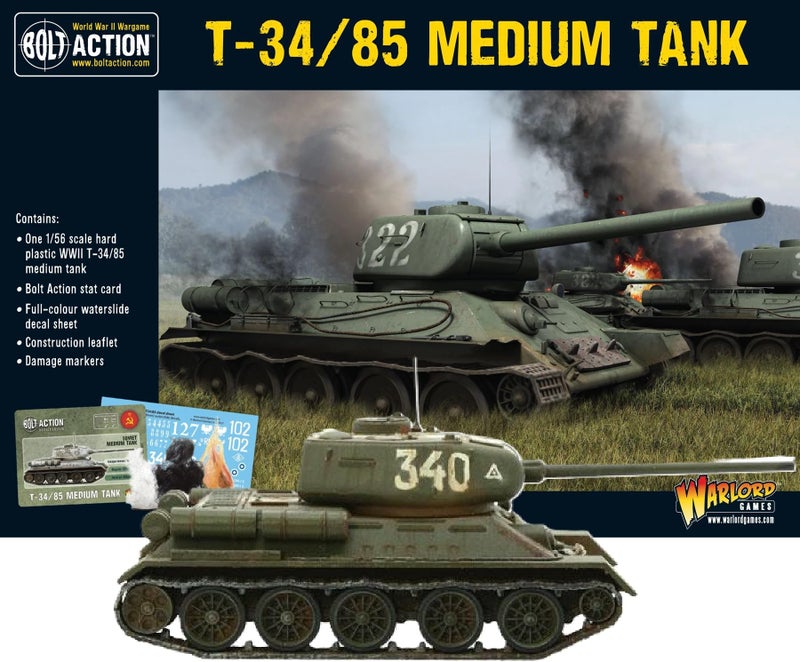Warlord Games Bolt Action Soviet T34/85 Medium Tank 1:56 WWII Military Wargaming Plastic Model Kit - Image 1