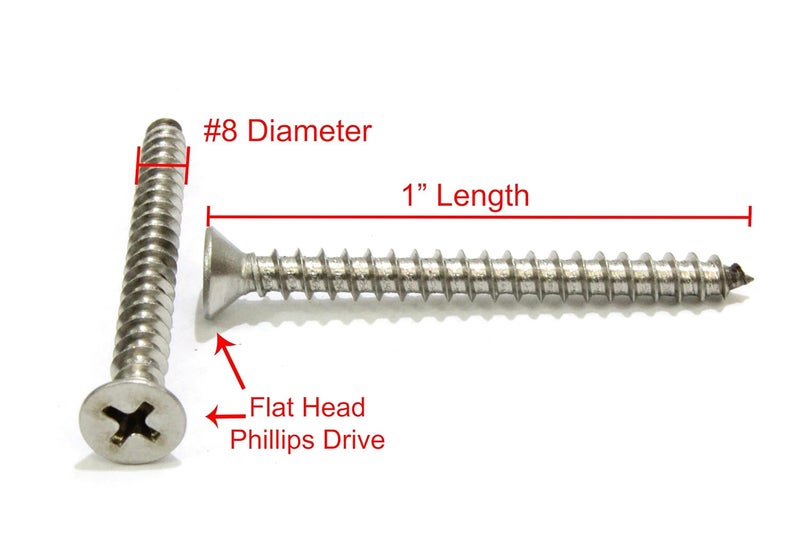 Bolt Dropper #8 X 1'' Stainless Flat Head Phillips Wood Screw, (100 pc), 18-8 (304) Stainless Steel Screws by , Glasses Screws - Image 2