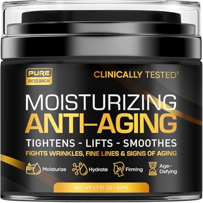 PURE RESEARCH Men's Face Cream Moisturizer - Anti-Aging Cream For Men, Collagen, Retinol & Hyaluronic Acid - Day & Night - Facial Skin Care- Anti Wrinkle 1.7 oz - Image 1