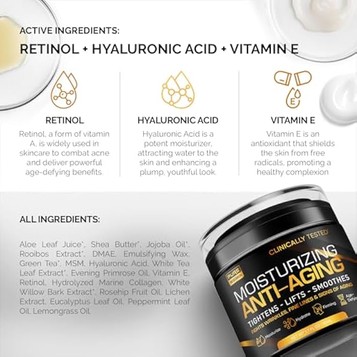 PURE RESEARCH Men's Face Cream Moisturizer - Anti-Aging Cream For Men, Collagen, Retinol & Hyaluronic Acid - Day & Night - Facial Skin Care- Anti Wrinkle 1.7 oz - Image 2