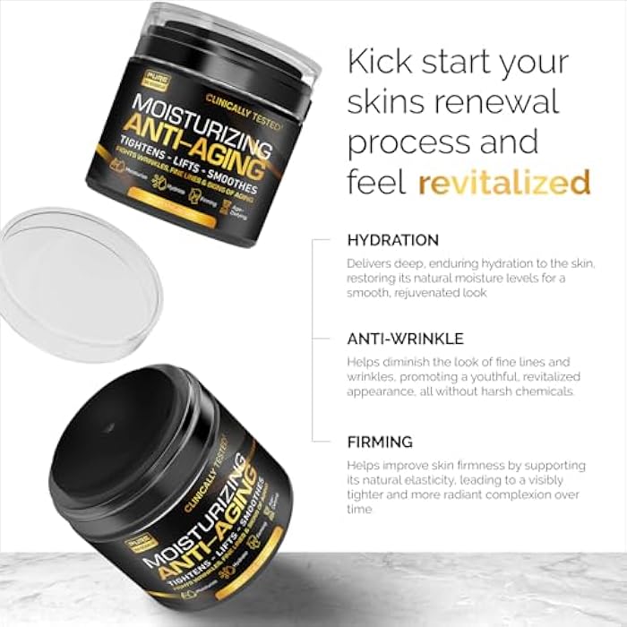 PURE RESEARCH Men's Face Cream Moisturizer - Anti-Aging Cream For Men, Collagen, Retinol & Hyaluronic Acid - Day & Night - Facial Skin Care- Anti Wrinkle 1.7 oz - Image 5