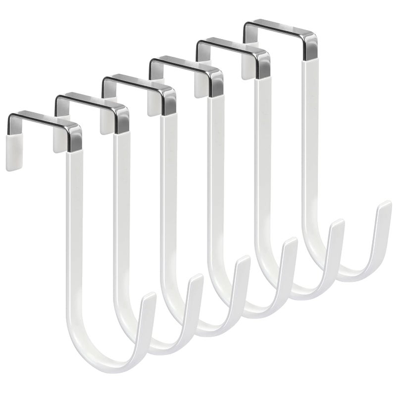 FYY Over the Door Hooks 6 Pack Door Hangers Hooks with Rubber Prevent Scratches Heavy Duty Organizer Hooks for Living Room Bathroom Bedroom Kitchen Hanging Clothes Towels Hats Coats Bags White - Image 2