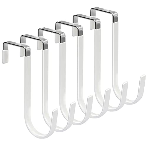 FYY Over the Door Hooks 6 Pack Door Hangers Hooks with Rubber Prevent Scratches Heavy Duty Organizer Hooks for Living Room Bathroom Bedroom Kitchen Hanging Clothes Towels Hats Coats Bags White - Image 1