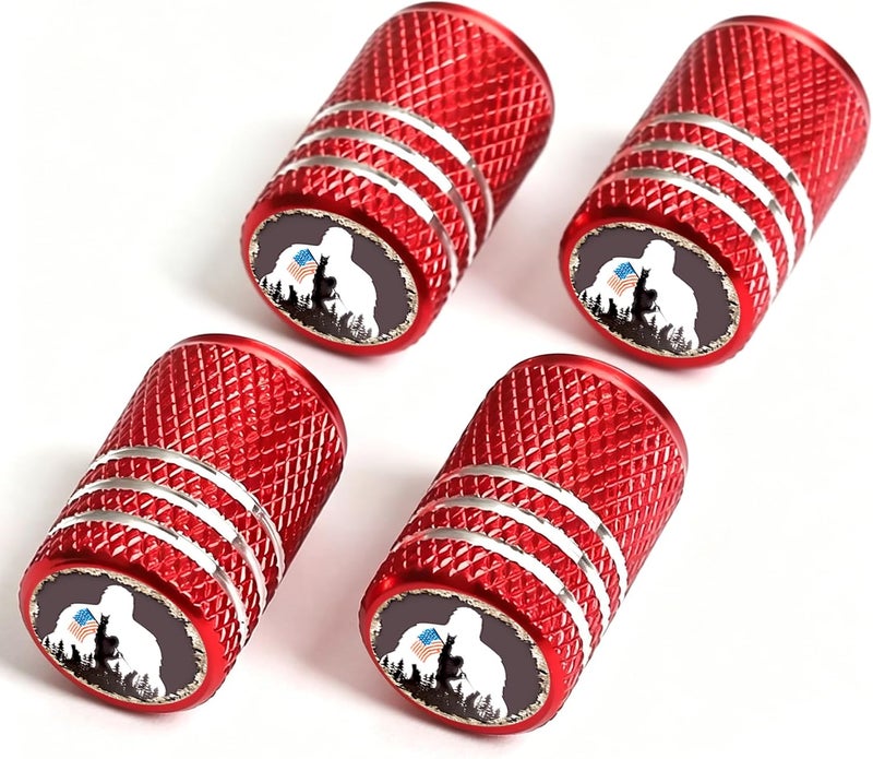 DoYoMo 4pcs Red Valve Stem Caps Flag Bigfoot Tire Air Caps Aluminum Car Valve Stem Cover Cover for Auto Truck Bicycle Motorcycle Corrosion Proof Universal Cars Accessories Flag Bigfoot Gifts for Women Men - Image 1