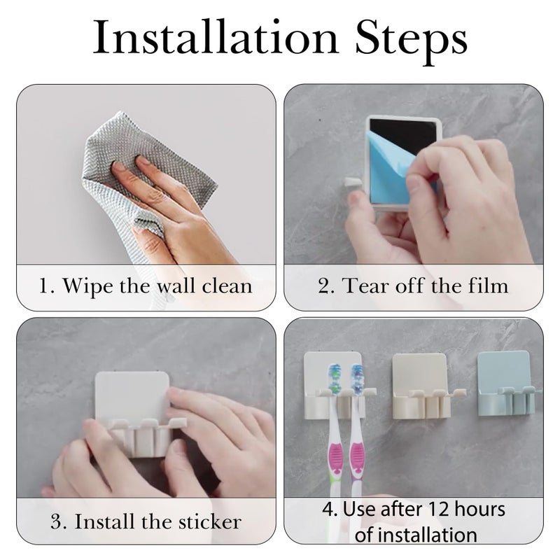 LUEXBOX 2 Pcs Self-Adhesive Toothbrush Holders Wall Mounted  Water Proof Toothbrush Hook  3 In 1 With Toothbrush Hanger Toothpaste Holder And Gargle Cup Holder For Bathroom Shower (Blue) - Image 3